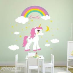 Unicorn Wall Decal, Rainbow Personalized Horse Pony Stars Decal Sticker, Girls Room Nursery Decor - thumbnail 3