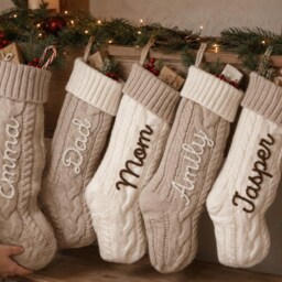 Personalized Knit Christmas Stocking, 3D Yarn Name, Classic Or Dog Bone Style - thumbnail 3