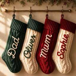 Personalized Knit Christmas Stocking, 3D Yarn Name, Classic Or Dog Bone Style - thumbnail 2