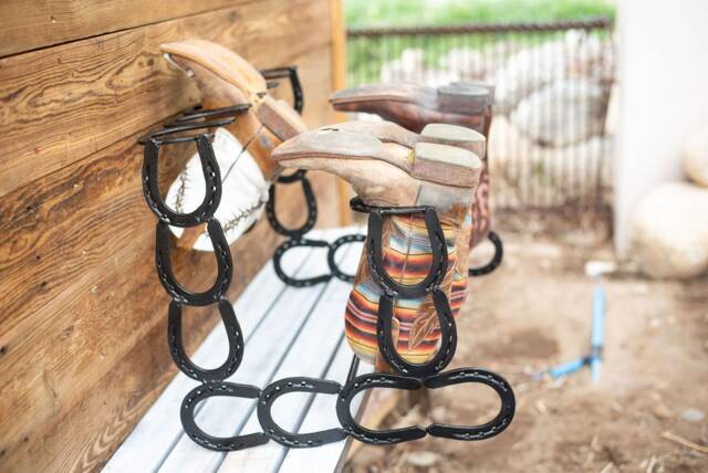 Horseshoe Boot Rack - Rack- Six Pairs Of Boots Art Decor Rustic Black - image 1