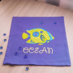Purple Decorative Pillow Case With Embroidery Fish Ornament, Zipper, Pillow 40x40cm - thumbnail 2