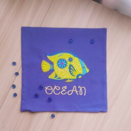 Purple Decorative Pillow Case With Embroidery Fish Ornament, Zipper, Pillow 40x40cm - thumbnail 3