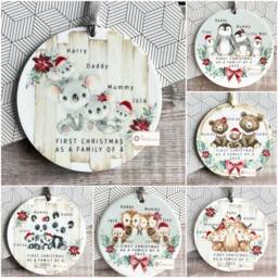 Personalised Family Christmas Woodland Fox Greenery Design Acrylic Or Ceramic Round Ornament Keepsake Tree Decoration Gift - thumbnail 4