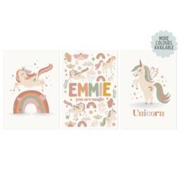 Set Of 3, Unicorn Prints, Personalised, Various Colours, A5 A4 A3 A2 A1, Girls, Nursery Decor, Wall Art, Boho, Theme - thumbnail 4