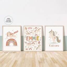 Set Of 3, Unicorn Prints, Personalised, Various Colours, A5 A4 A3 A2 A1, Girls, Nursery Decor, Wall Art, Boho, Theme - thumbnail 3