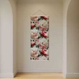 Painted Peony Tapestry - Wall Hanging Unique Art - thumbnail 2