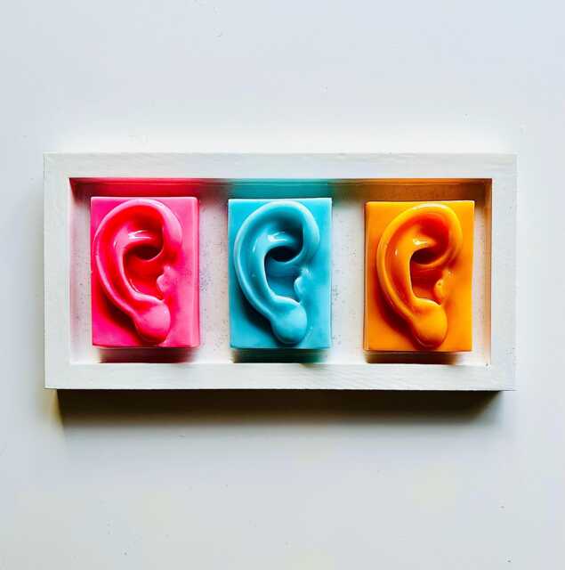 Rainbow Ears Wall Art Sculpture/ Pop Art/ Resin Dopamine Decor/ Kitschy/ Glitter - image 1