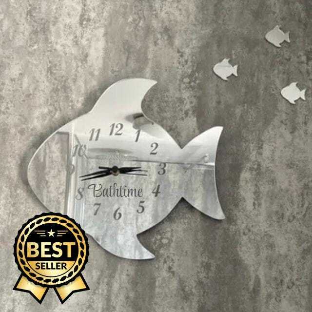 Fish Shaped Acrylic Mirror Clock - Bespoke Color & Size - image 1