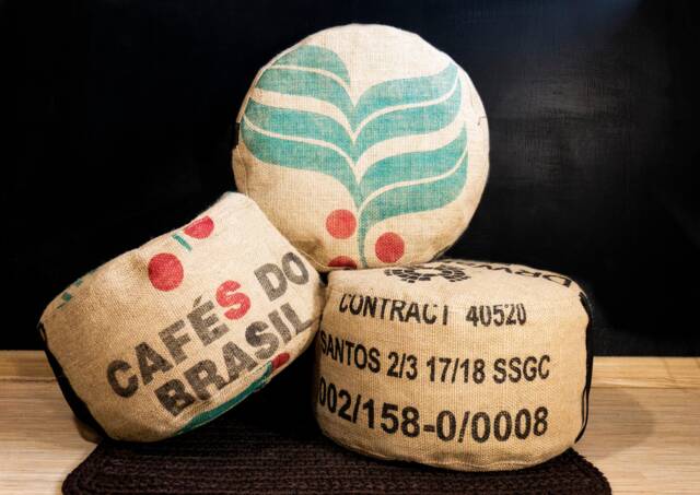 Rustic Burlap Round Pouf Cover Upcycled Coffee Sack Ottoman - 40x25cm Cover Only - image 1