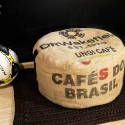 Rustic Burlap Round Pouf Cover Upcycled Coffee Sack Ottoman - 40x25cm Cover Only - thumbnail 2