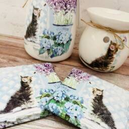 Kitten & Lavender Gift Set, Cat Vase, Wax Burner, Coasters, Gifts, Kittens, Lovers - thumbnail 3