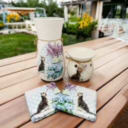 Kitten & Lavender Gift Set, Cat Vase, Wax Burner, Coasters, Gifts, Kittens, Lovers - thumbnail 1