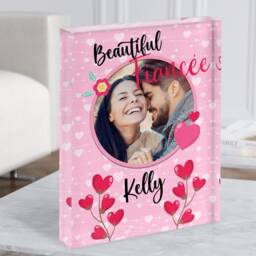 Gift For Fiancee Pink Background Circle Photo Frame Personalised Acrylic Block - Gift, Keepsake Custom - thumbnail 1