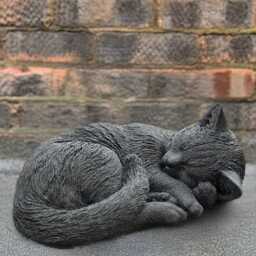 Sleeping Black Cat Statue Stone Kitty Decoration Memorial Sculpture Cement Kitten Pet Ornament Handmade Decor Kitty Lover Gift - thumbnail 2