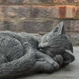 Sleeping Black Cat Statue Stone Kitty Decoration Memorial Sculpture Cement Kitten Pet Ornament Handmade Decor Kitty Lover Gift - thumbnail 1