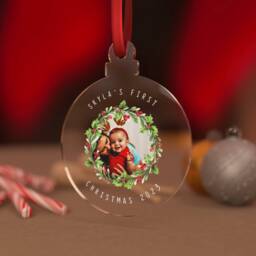 Initial & Name Bauble - Personalised Photo Christmas Tree Clear Acrylic Ornament Decoration - thumbnail 2