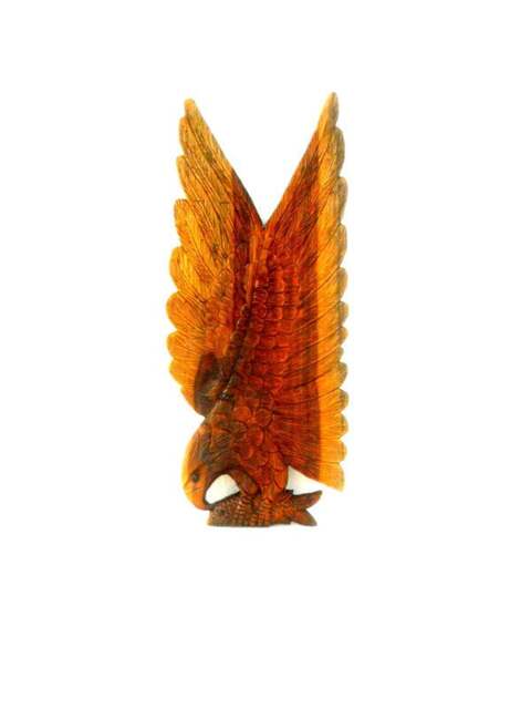 "Wooden Eagle, Eagle Wood Carving, Sculpture Eagle, Wall Art Decor, Hand Carved Hanging, Fish 19""x8" - image 1
