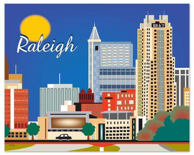 Raleigh Skyline Print, Nc Gift, Art Horizontal Wall Art, City Art, Loose Petals - Style E8-O-Ral - image 1