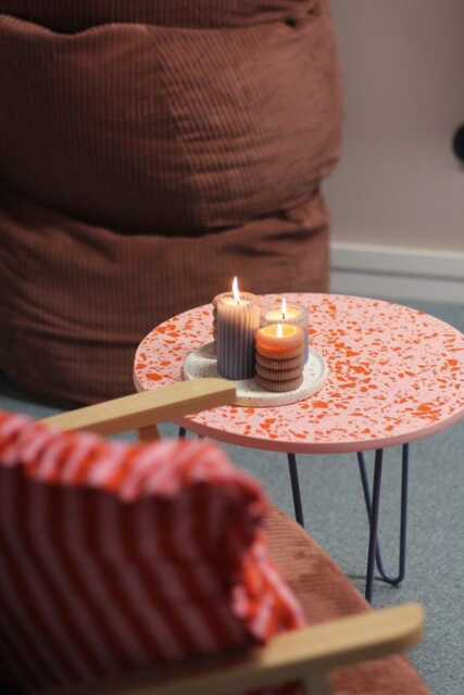 Coffee Table, Side, Balcony, Terrazzo On Metal Legs, Light Pink, 60 cm - image 1