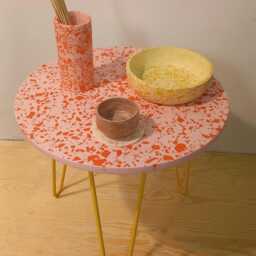 Coffee Table, Side, Balcony, Terrazzo On Metal Legs, Light Pink, 60 cm - thumbnail 2