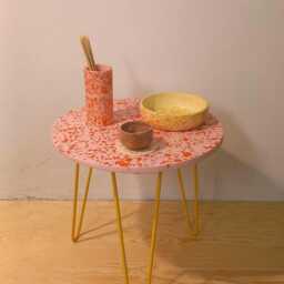 Coffee Table, Side, Balcony, Terrazzo On Metal Legs, Light Pink, 60 cm - thumbnail 4