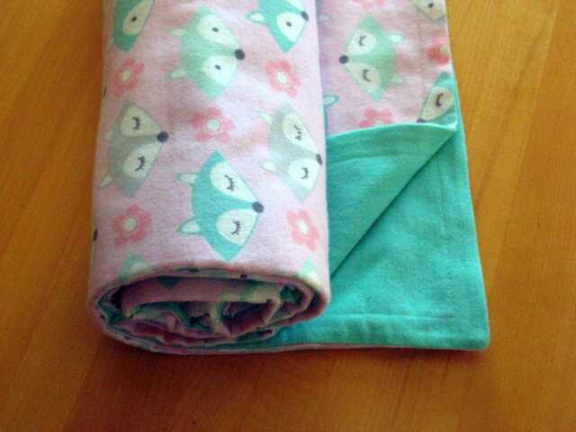 Sweet Pink With Green & Grey Sleeping Foxes Flannel Snuggle Baby Or Toddler Blanket - image 1