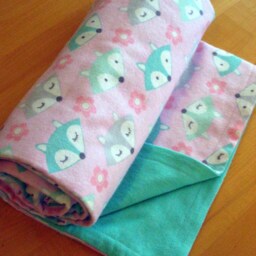 Sweet Pink With Green & Grey Sleeping Foxes Flannel Snuggle Baby Or Toddler Blanket - thumbnail 3