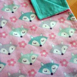 Sweet Pink With Green & Grey Sleeping Foxes Flannel Snuggle Baby Or Toddler Blanket - thumbnail 2