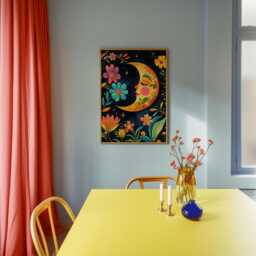 Mexican Moon Art Print Folk Crescent Moon, Sun & Flowers - thumbnail 3