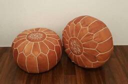 Set Of 2 Moroccan Poufs Moroccan Leather Pouf Ottoman Footstool Pair - 2 New Pouffe Footstools, Leather