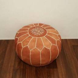 Set Of 2 Moroccan Poufs Moroccan Leather Pouf Ottoman Footstool Pair - 2 New Pouffe Footstools, Leather - thumbnail 2