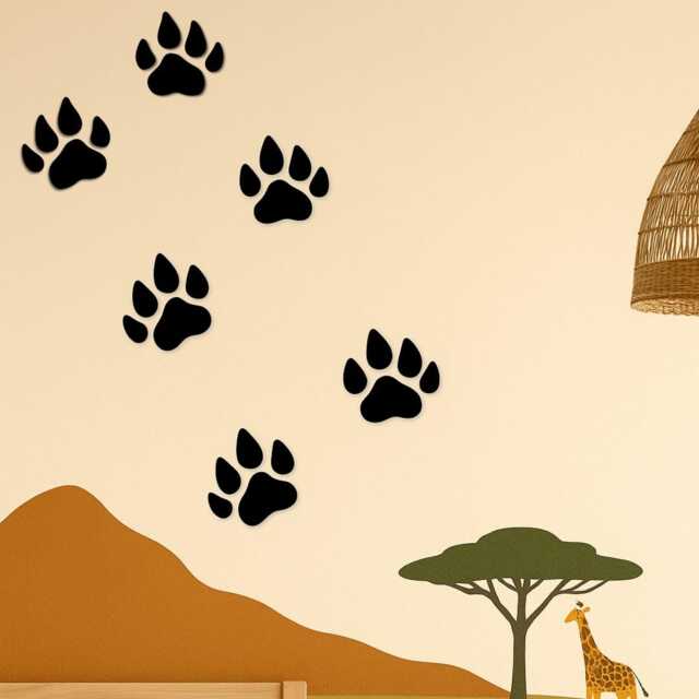 Wooden Lion Footprints- Set Of 6 - Personalised Sign Animal Footprints Safari Theme Decor- Wall Art- Footprint Decor - image 1