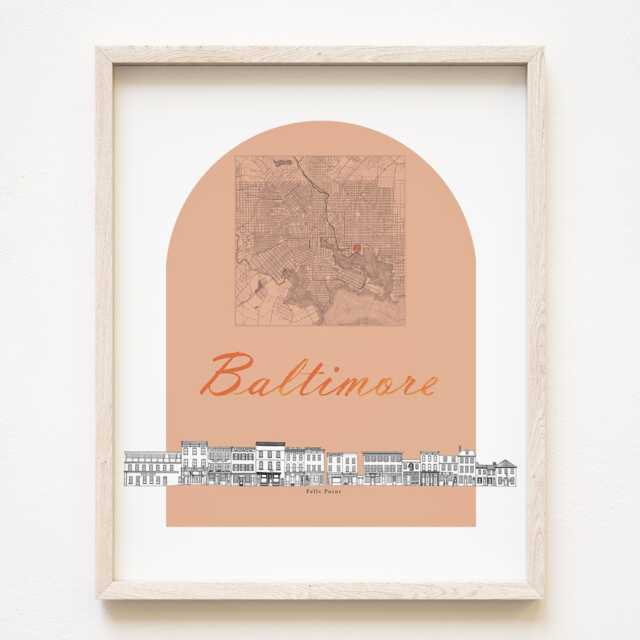 Baltimore Streetscape + Map Drawing Fells Point Thames Street Maryland City Plan - Art Print Wedding Realtor Moving Gift Souvenir - image 1