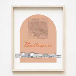 Baltimore Streetscape + Map Drawing Fells Point Thames Street Maryland City Plan - Art Print Wedding Realtor Moving Gift Souvenir - thumbnail 1