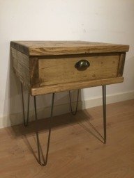 Reclaimed Bedside Table With Drawer & Hairpin Legs