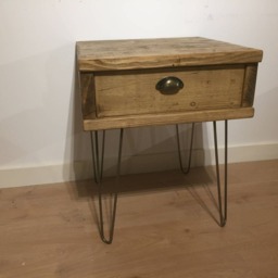 Reclaimed Bedside Table With Drawer & Hairpin Legs - thumbnail 2