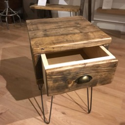 Reclaimed Bedside Table With Drawer & Hairpin Legs - thumbnail 3