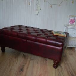 UK Made Chesterfield Deep Buttoned Footstool With Storage in Premium Wine Faux Leather - thumbnail 2