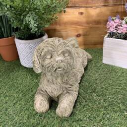 Stone Garden Detailed Happy Laying Shih Tzu Dog Gift Statue Ornament - thumbnail 4