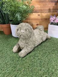 Stone Garden Detailed Happy Laying Shih Tzu Dog Gift Statue Ornament - thumbnail 1