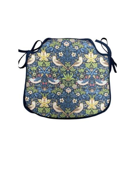 William Morris - Strawberry Thief Navy 100% Cotton Small Spindle Back Tie-On Seat Pads Dining/Patio/Garden/Kitchen - image 1