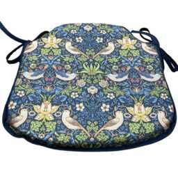 William Morris - Strawberry Thief Navy 100% Cotton Small Spindle Back Tie-On Seat Pads Dining/Patio/Garden/Kitchen - thumbnail 2