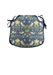 William Morris - Strawberry Thief Navy 100% Cotton Small Spindle Back Tie-On Seat Pads Dining/Patio/Garden/Kitchen - thumbnail 1