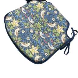 William Morris - Strawberry Thief Navy 100% Cotton Small Spindle Back Tie-On Seat Pads Dining/Patio/Garden/Kitchen - thumbnail 3