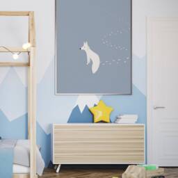 White Fox Poster - Nursery Decor Baby Room Scandinavian Print Blue Boy Kids - thumbnail 3