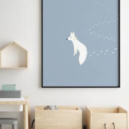 White Fox Poster - Nursery Decor Baby Room Scandinavian Print Blue Boy Kids - thumbnail 2