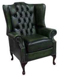 Extra Tall Handmade Chesterfield Leather Wing Chair - Antique Green
