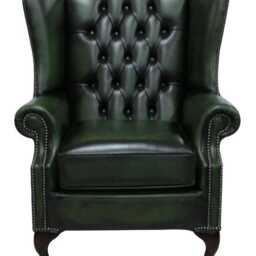 Extra Tall Handmade Chesterfield Leather Wing Chair - Antique Green - thumbnail 2