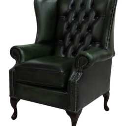 Extra Tall Handmade Chesterfield Leather Wing Chair - Antique Green - thumbnail 3