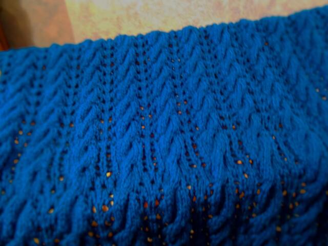 Peacock Blue Handmade Hand-Knitted Cables & Lace Baby Afghan Or Blanket - image 1